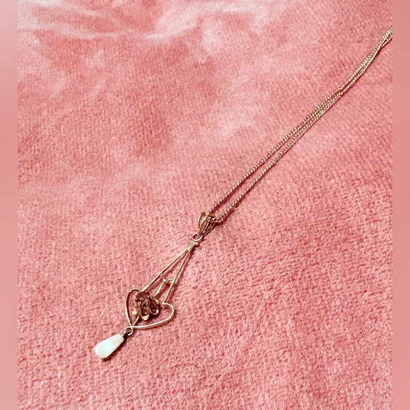 Antique Victorian Edwardian 10K Yellow Gold Lavaliere & Chain Gem Pearl Stamped - Picture 2 of 16